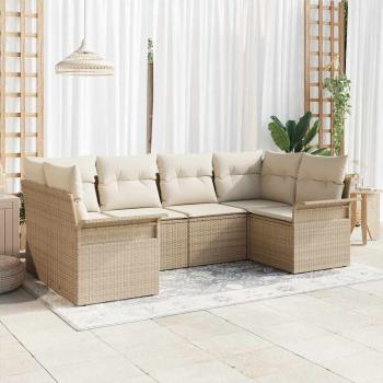 ARDEBO.de - 6-teiliges Garten Sofa Set mit Kissen Beige Poly Rattan