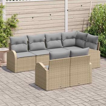 7-teiliges Garten Sofa Set mit Kissen Beige Poly Rattan