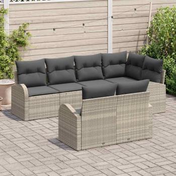 Garten-Sofa-Set 7-teilig Hellgrau Rattan Garten-Sofa-Set