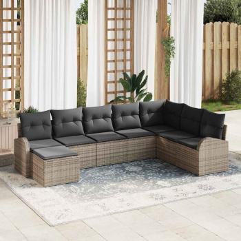ARDEBO.de - 8-teiliges Garten-Sofa-Set mit Kissen Graues Poly-Rattan