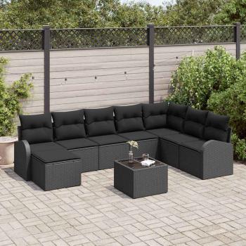 ARDEBO.de - 9-teiliges Garten Sofa Set mit Kissen Beige Poly Rattan