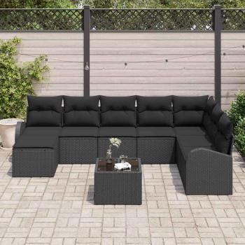 9-teiliges Garten Sofa Set mit Kissen Beige Poly Rattan