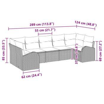 Garten Sofa Set 7-teilig Schwarzer Rahmen mit cremigen Kissen
