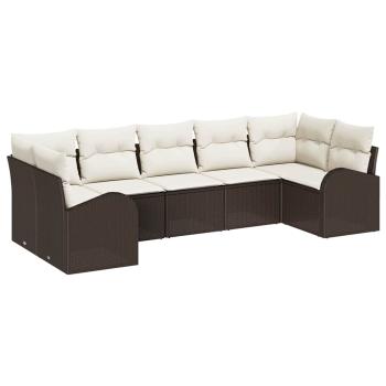 Garten Sofa Set Set von 7 Beige Rattan Garten Sofa Rechteckig