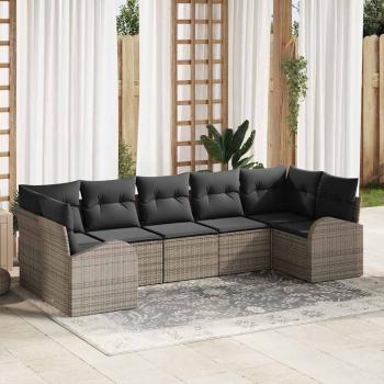 ARDEBO.de - Garten Sofa Set 7-teilig Dunkelgrau Rattan Garten Sofa