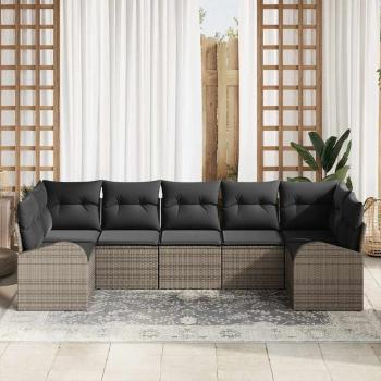 Garten Sofa Set 7-teilig Dunkelgrau Rattan Garten Sofa