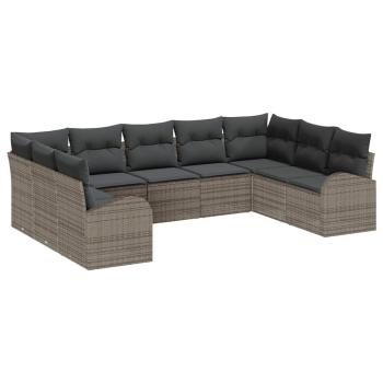 Garten-Sofa-Set 9-teilig Grau Rattan, Polyester Garten-Sofa-Set