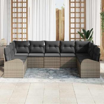 Garten-Sofa-Set 9-teilig Grau Rattan, Polyester Garten-Sofa-Set