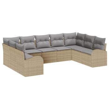 9-teiliges Garten-Sofa-Set mit Kissen Beige Poly Rattan