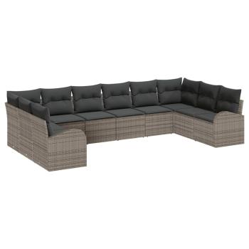 10-teiliges Garten Sofa Set mit Kissen grau Poly Rattan