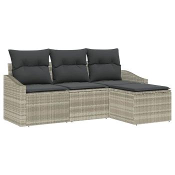 4-teiliges Garten-Sofa-Set mit Kissen in Hellgrau Poly-Rattan