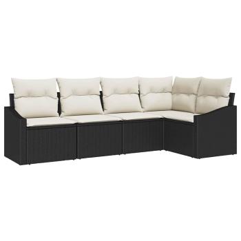 5-teiliges Garten Sofa Set mit Kissen Schwarz Poly Rattan