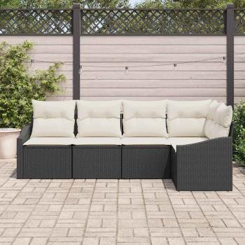 5-teiliges Garten Sofa Set mit Kissen Schwarz Poly Rattan