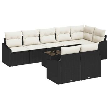 Garten-Sofaset Set von 9 Schwarz, Creme Poly-Rattan