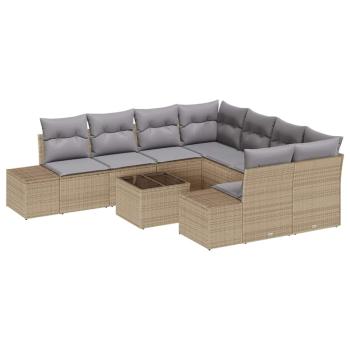 9-teiliges Garten-Sofa-Set mit Kissen Beige Poly Rattan