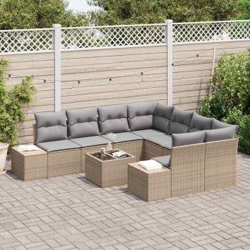 9-teiliges Garten-Sofa-Set mit Kissen Beige Poly Rattan