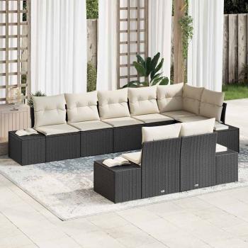 ARDEBO.de - 8-teiliges Gartensofa-Set mit Kissen Schwarz Poly Rattan