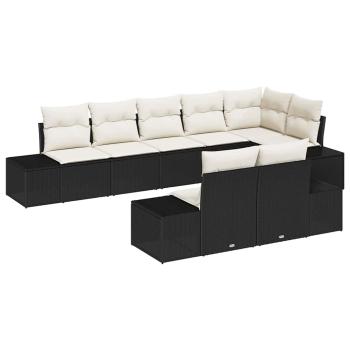 8-teiliges Gartensofa-Set mit Kissen Schwarz Poly Rattan