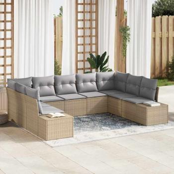 ARDEBO.de - 9-teiliges Garten Sofa Set mit Kissen Beige Poly Rattan