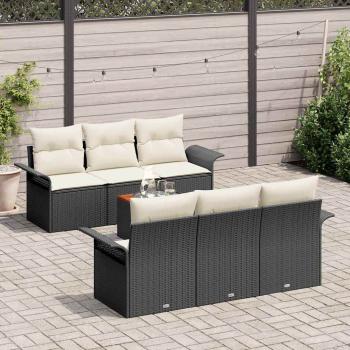 7-teiliges Garten Sofa Set mit Kissen Schwarz Poly-Rattan Akazie