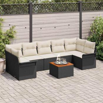 ARDEBO.de - 8-teiliges Garten-Sofaset mit Kissen Schwarz Poly-Rattan Akazie