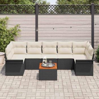 8-teiliges Garten-Sofaset mit Kissen Schwarz Poly-Rattan Akazie