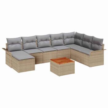 9-teiliges Garten-Sofa-Set mit Kissen Beige Poly-Rattan Akazie
