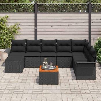 9-teilige Garten Sofa Set mit Kissen Schwarz Poly Rattan Akazie