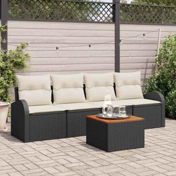ARDEBO.de - 5-teilige Garten Sofa Set mit Kissen Schwarz Poly Rattan Akazie