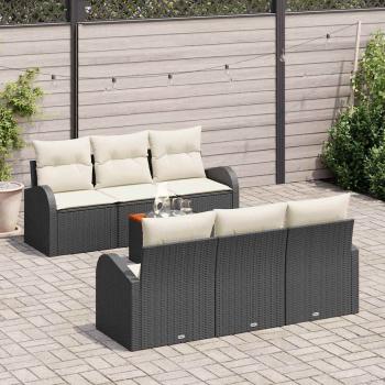 7-teiliges Garten Sofaset mit Kissen Schwarzes Poly Rattan Akazie