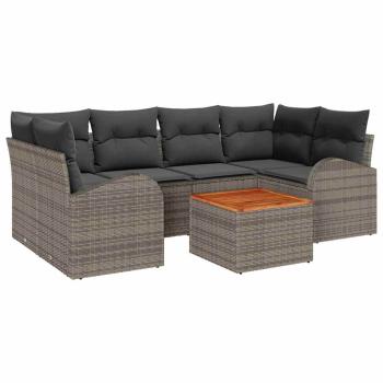 7-teiliges Gartensofa Set mit Kissen Grau Poly Rattan Akazie