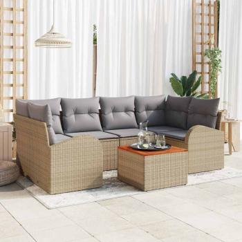 ARDEBO.de - 7-teiliges Garten Sofa Set mit Kissen Beige Poly Rattan Akazie