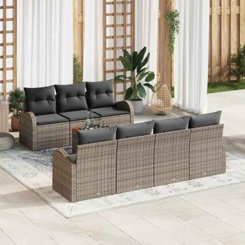 ARDEBO.de - 8-teiliges Garten-Sofaset mit Kissen Grau Poly Rattan Akazie