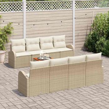 9-teiliges Garten-Sofa-Set mit Kissen Beige Poly Rattan Akazie