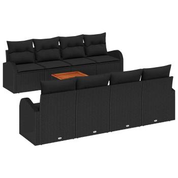 9-teiliges Garten Sofa Set mit Kissen Schwarz Poly Rattan Akazie