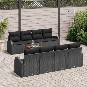 9-teiliges Garten Sofa Set mit Kissen Schwarz Poly Rattan Akazie