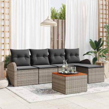 ARDEBO.de - 6-teiliges Garten Sofa Set mit Kissen Grau Poly Rattan Akazie
