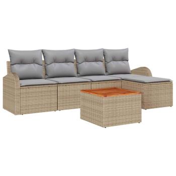 6-teiliges Garten Sofa Set mit Kissen Beige Poly Rattan Akazie