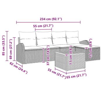 6-teiliges Garten Sofa Set mit Kissen Beige Poly Rattan Akazie