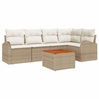 6-teiliges Garten Sofa Set mit Kissen, Beige, Poly Rattan, Akazie