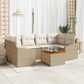 ARDEBO.de - 7-teiliges Garten-Sofa Set mit Kissen Beige Poly Rattan Akazie