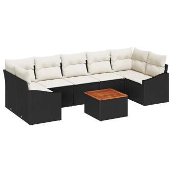 8-teiliges Garten-Sofa-Set mit Kissen Schwarz Poly-Rattan Akazie