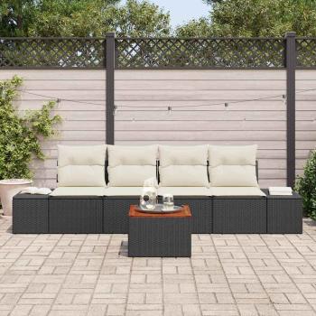 5-teiliges Garten-Sofa-Set mit Kissen Schwarz Poly Rattan Akazie