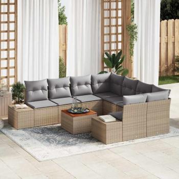 ARDEBO.de - 9-teiliges Garten-Sofa-Set mit Kissen Beige Poly Rattan Akazie