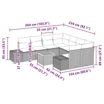 9-teiliges Garten-Sofa-Set mit Kissen Beige Poly Rattan Akazie