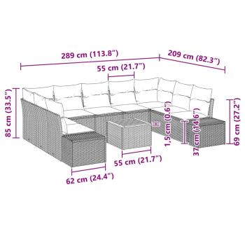 10-teiliges Garten Sofa Set mit Kissen Beige Poly Rattan Akazie