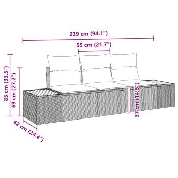 3-teiliges Garten Sofa Set mit Kissen Grau Poly Rattan Akazie