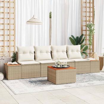 ARDEBO.de - 5-teiliges Garten-Sofaset mit Kissen Beige Poly-Rattan Akazie