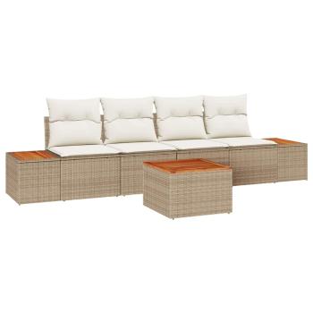 5-teiliges Garten-Sofaset mit Kissen Beige Poly-Rattan Akazie