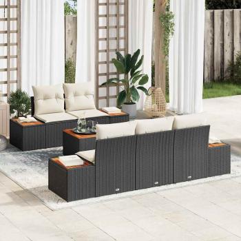 ARDEBO.de - 6-teiliges Garten-Sofa-Set mit Kissen Schwarz Poly-Rattan Akazie